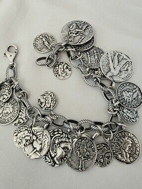 Silpada Oxidized Sterling Silver Roman Coin Cha Cha Charm Bracelet B1624 Heavy!